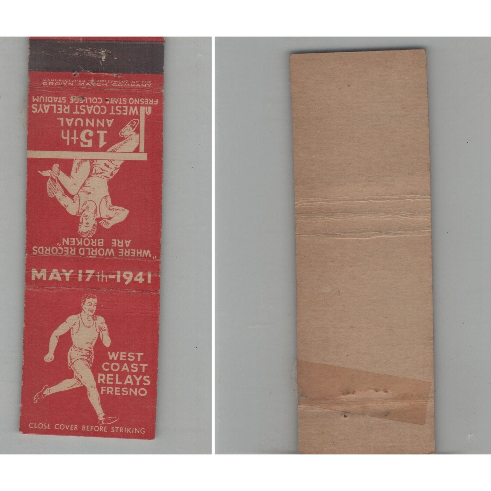 Matchbook Cover West Coast Relays Fresno Fresno CA