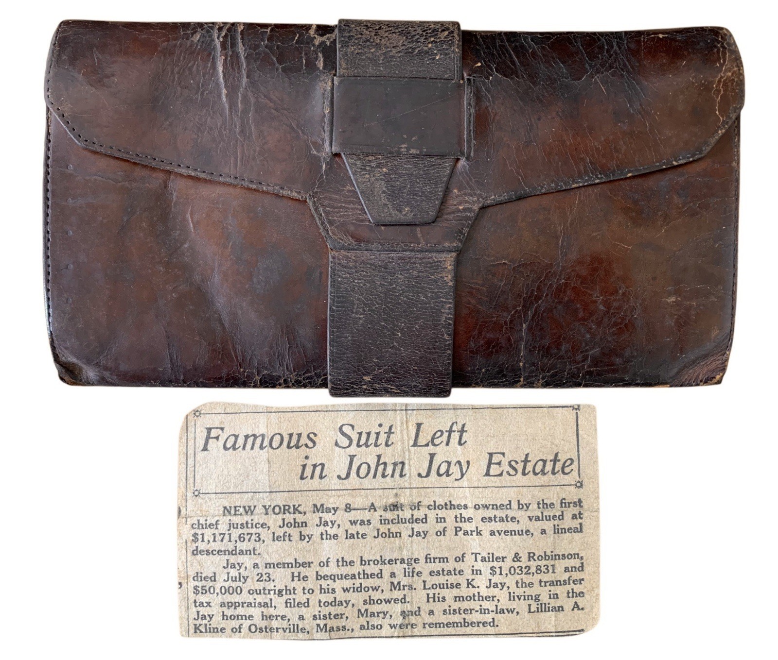 Antique 18/19th Century Political Jay Family Leather Wallet Folding Pocketbook