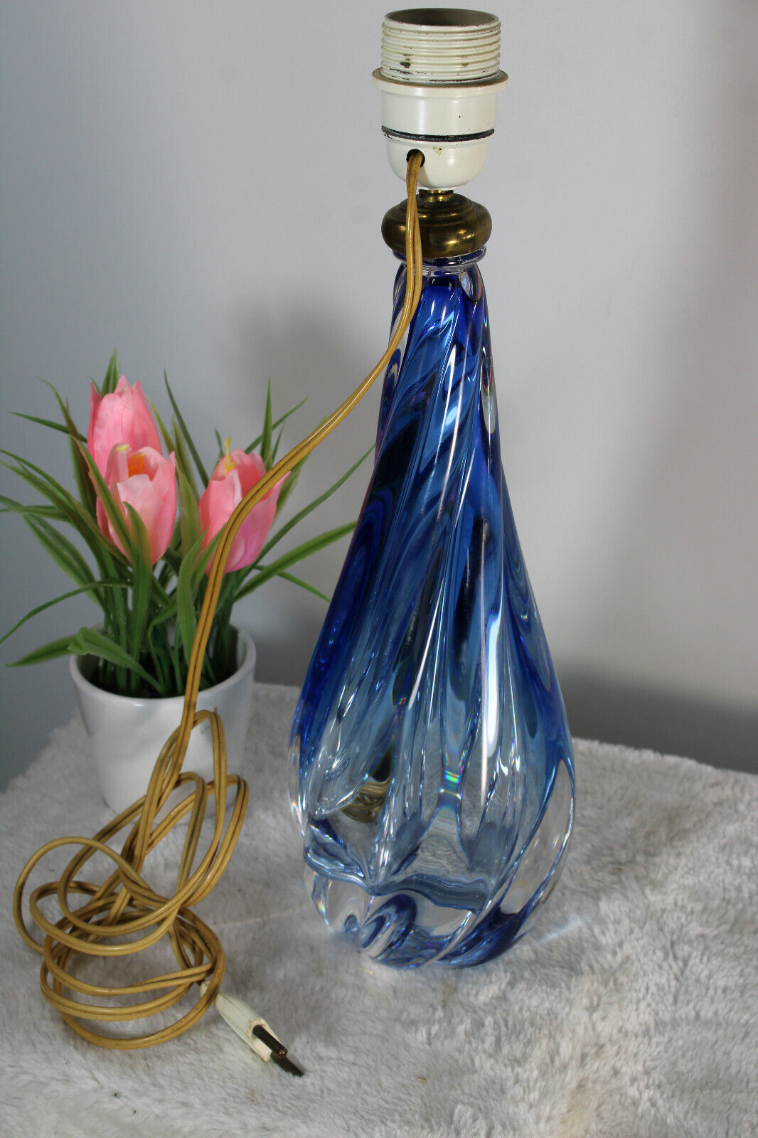 Vintage 1950 Belgian VAL SAINT LAMBERT crystal glass blue lamp 