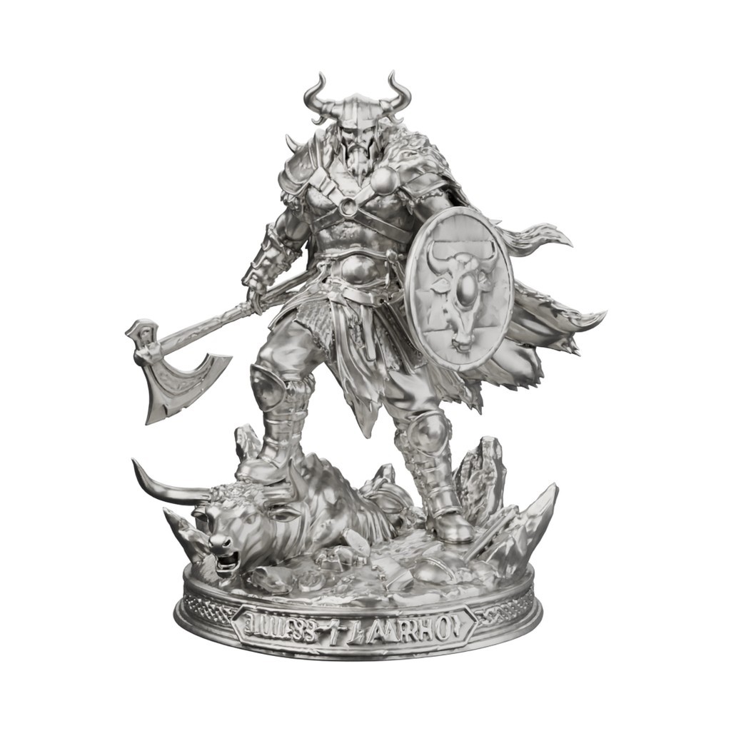 Viking Shieldbearer Statue Solid .999 Fine Silver Made to Order 3-12 oz t