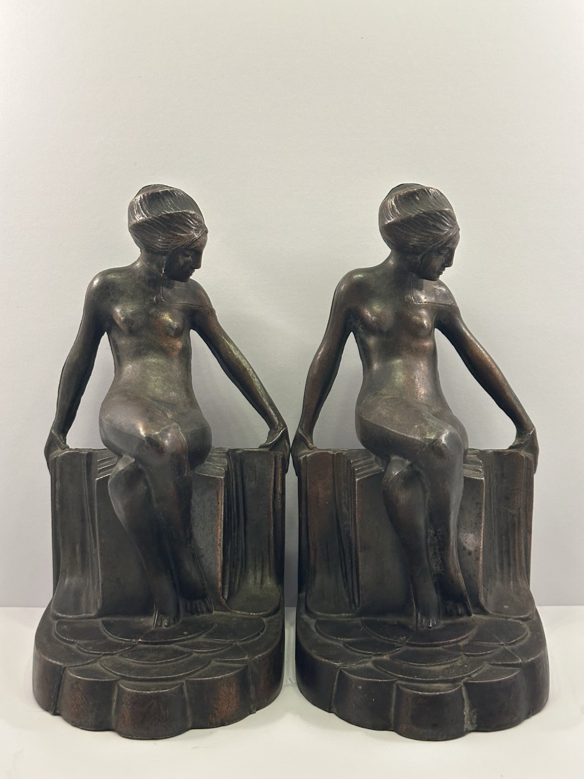 1920 RISQUE DECO NUART NUDE FLAPPER ZIEGFELD PEDESTAL BOOKEND Statues