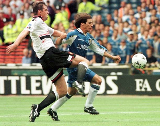 Chelseas Gianfranco Zola makes an early attempt at goal despite th- Old Photo