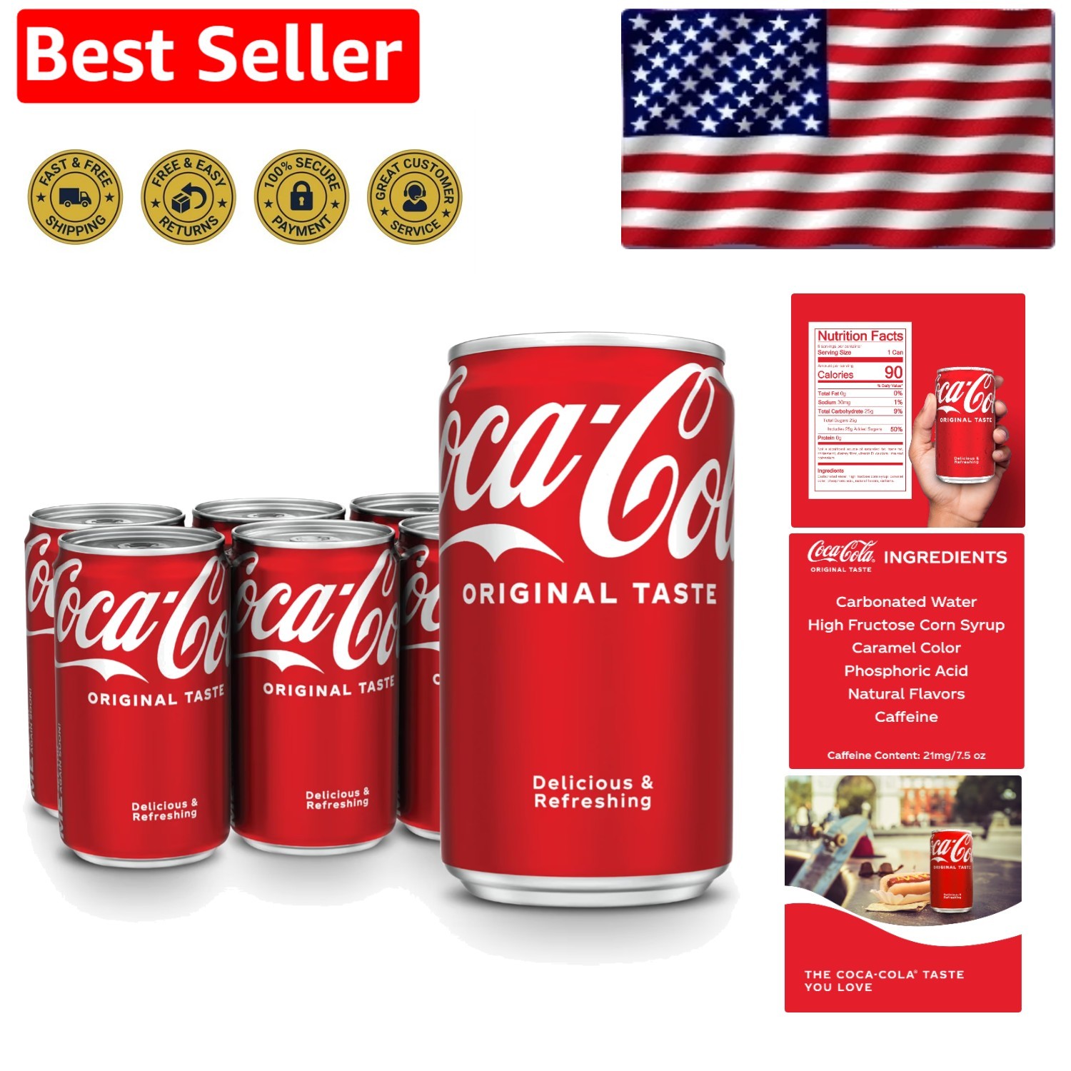 Pack of 6 Coca-Cola Mini Cans, 7.5 Fl Oz - Perfect for Parties & Gatherings