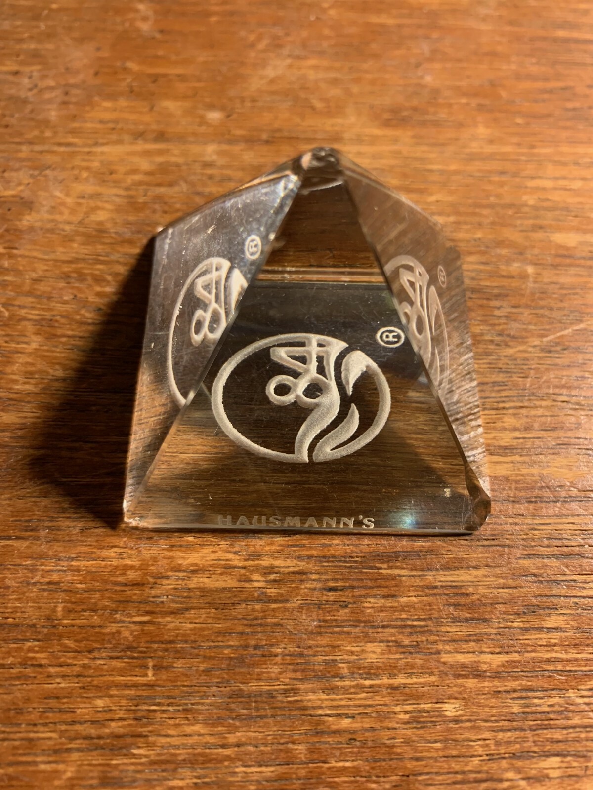 HAUSMANN'S 84 _Acrylic?_ Pyramid Paperweight _cHECK iT_ HAUSMANN'S 84 _Acrylic?_ Pyramid Paperweight _cHECK iT_