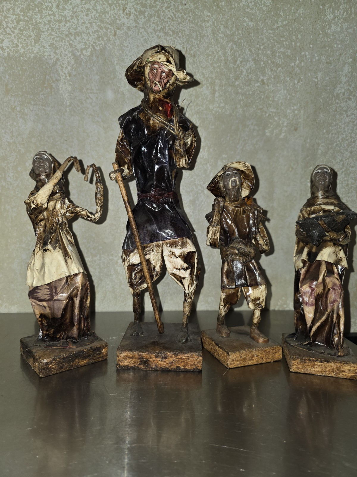 FOUR Vintage Mexican Paper Mache Farmers Village People Folk Art Figurines