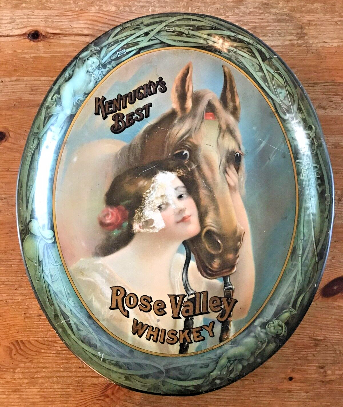 Vintage Rose Valley Whiskey Tray Kentucky\'s Best Pre Prohibition Liquor Horse