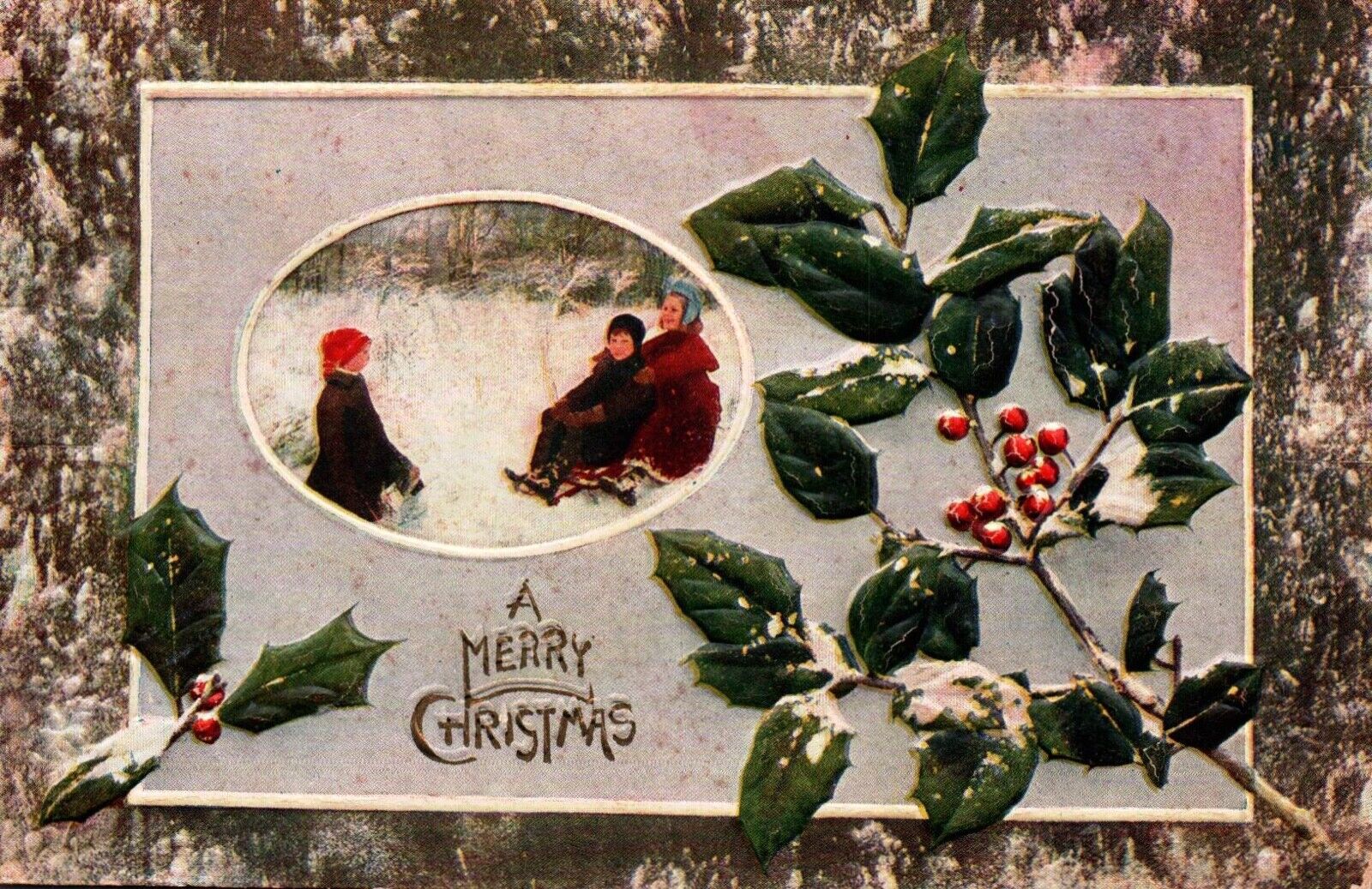 Postcard Divided Back Embossed Children in the Snow A Merry Christmas 