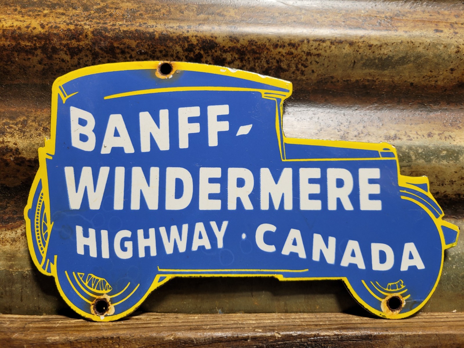 VINTAGE NATIONAL PARK PORCELAIN SIGN OLD BANFF WINDERMERE HIGHWAY CANADA KOOTENA