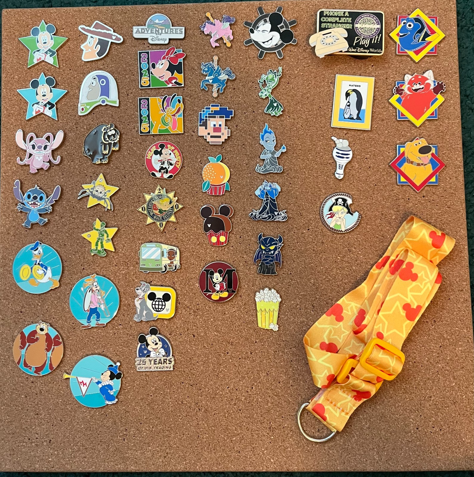 Disney Pins Lot of 40 (Authentic): including a Disney Lanyard.
