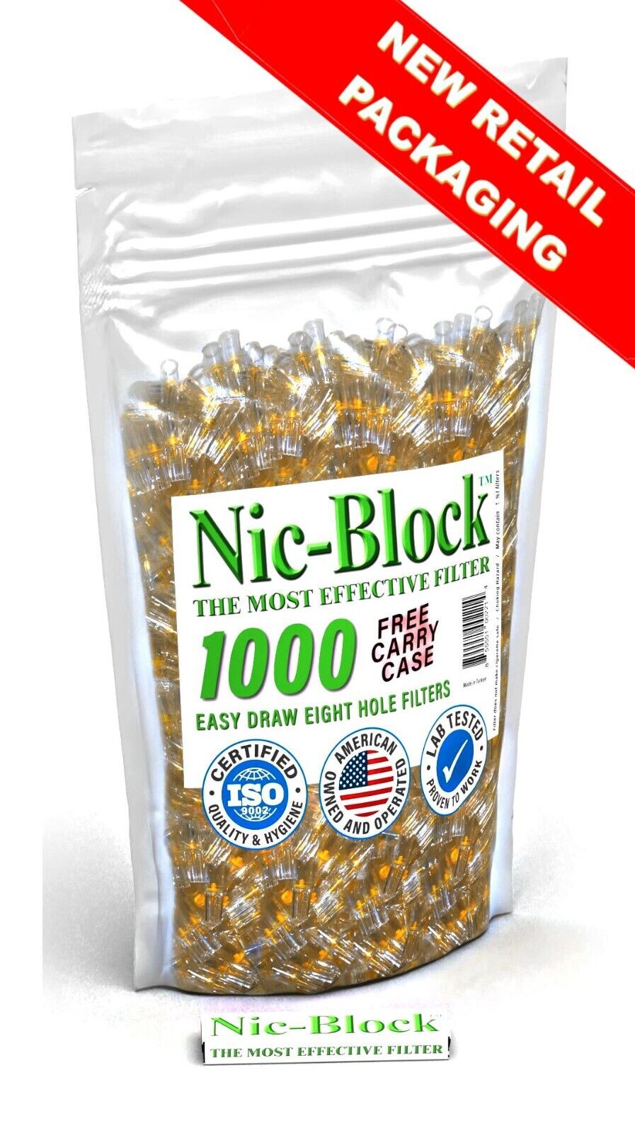 NIC-BLOCK  Cigarette Filters Bulk Wholesale 1000 FILTERS TIPS & FREE CARRY CASE