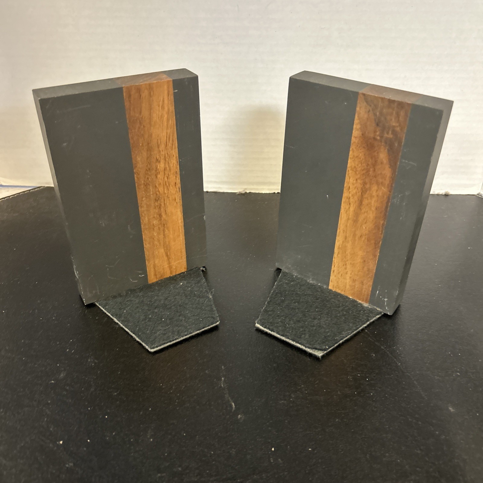 Harpswell House 300 Million Year Old Slate Wood Bookends Mid Century Modern MCM Harpswell House 300 Million Year Old Slate Wood Bookends Mid Century Modern MCM