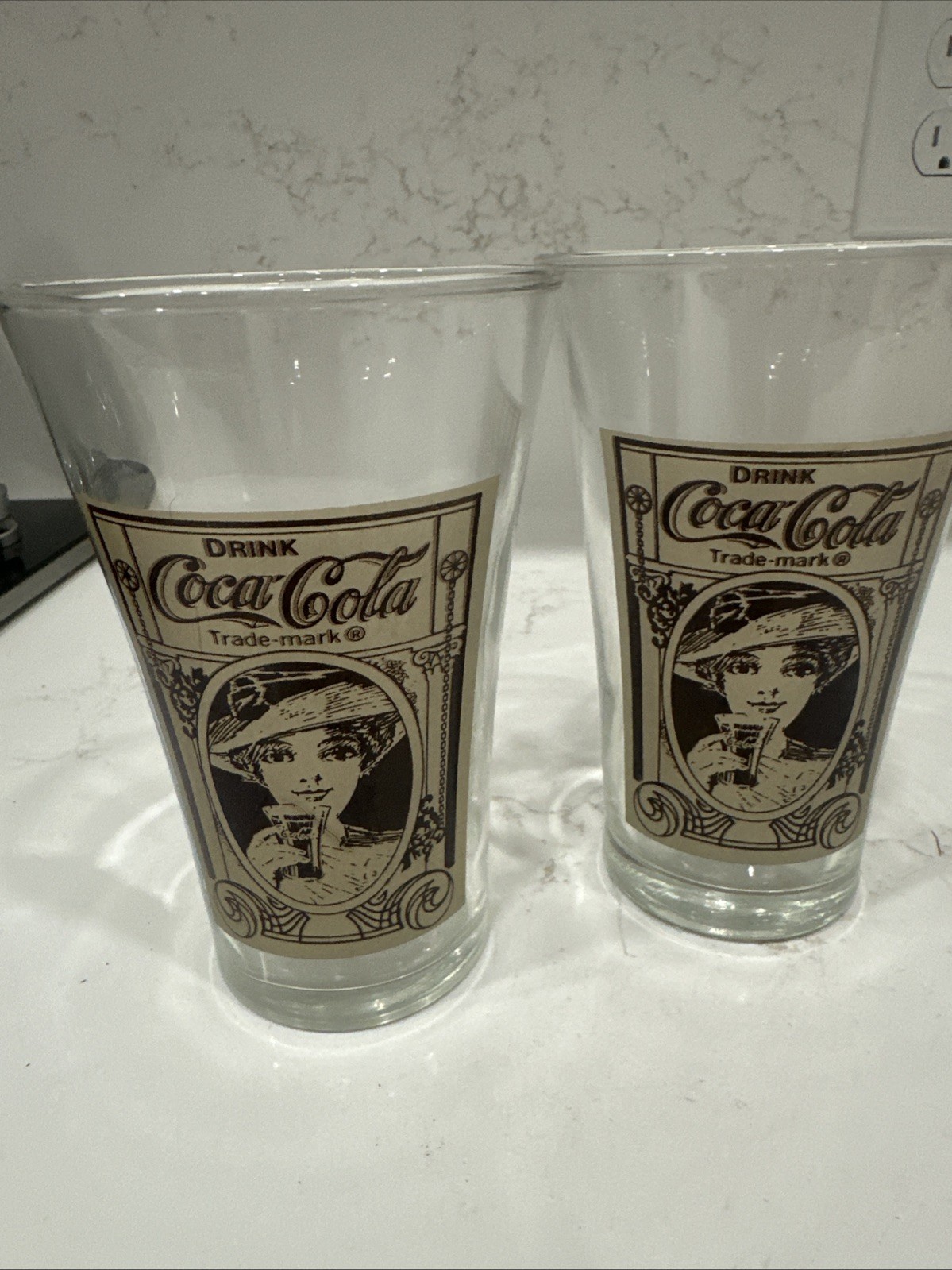 Set of 2 Vintage Flared Coca Cola Coke Glasses Victorian Lady