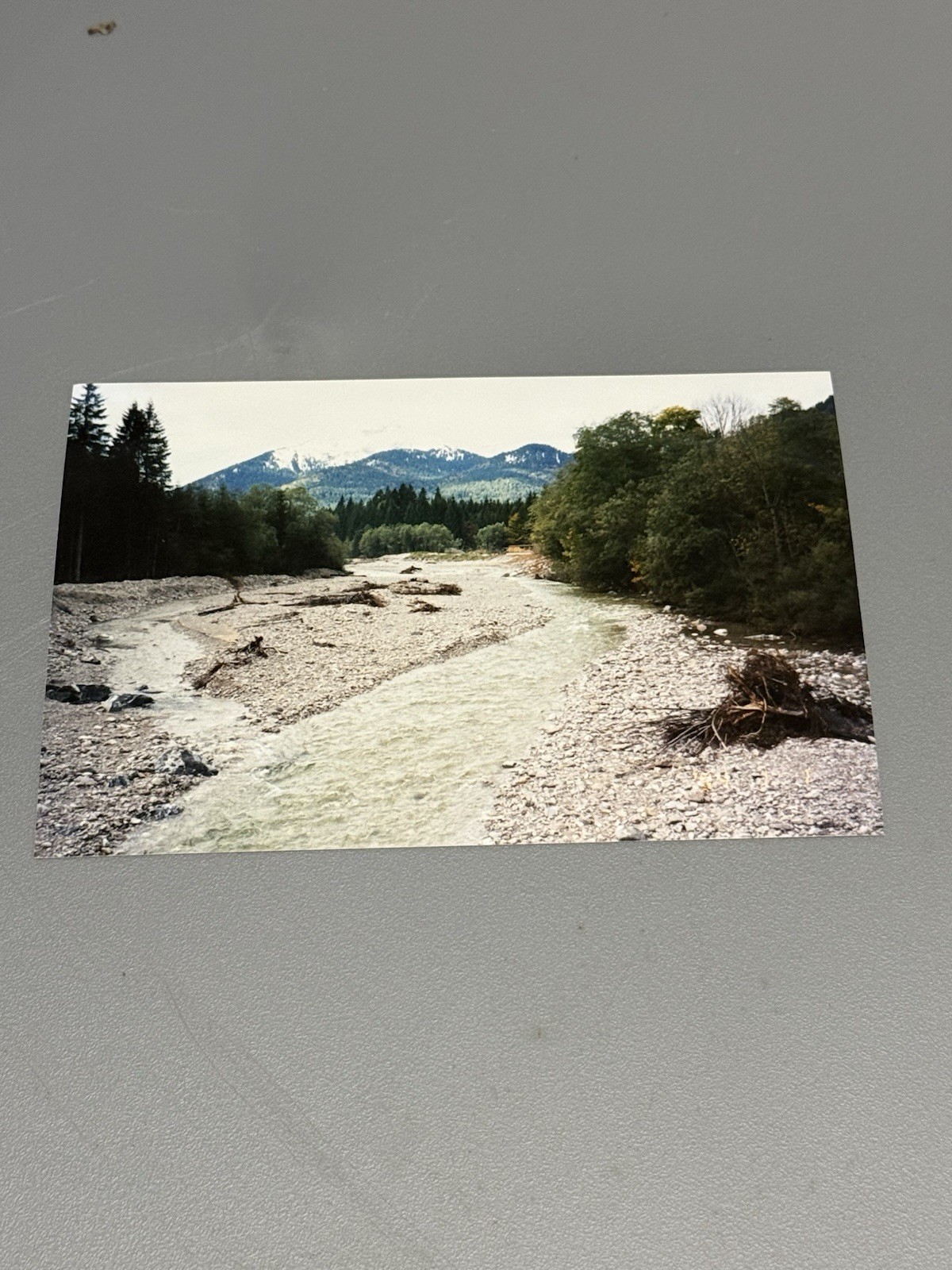 1994 4x6 Photo Alpine River Gravel Bed Snowy Mountains Forest Vintage Travel