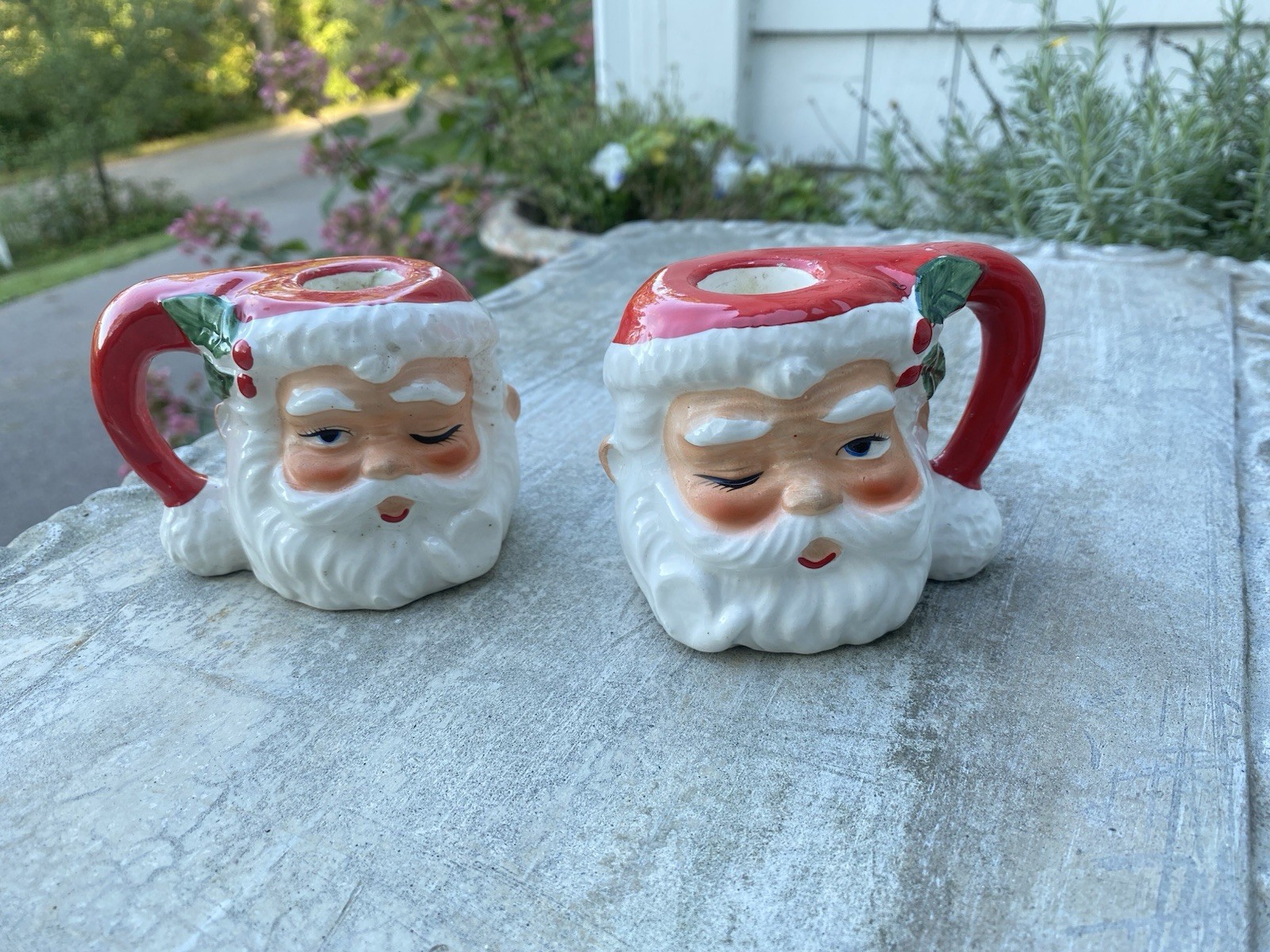 Pair Of Vintage Kelvin’s Winking Santa Christmas Candle Holders Japan
