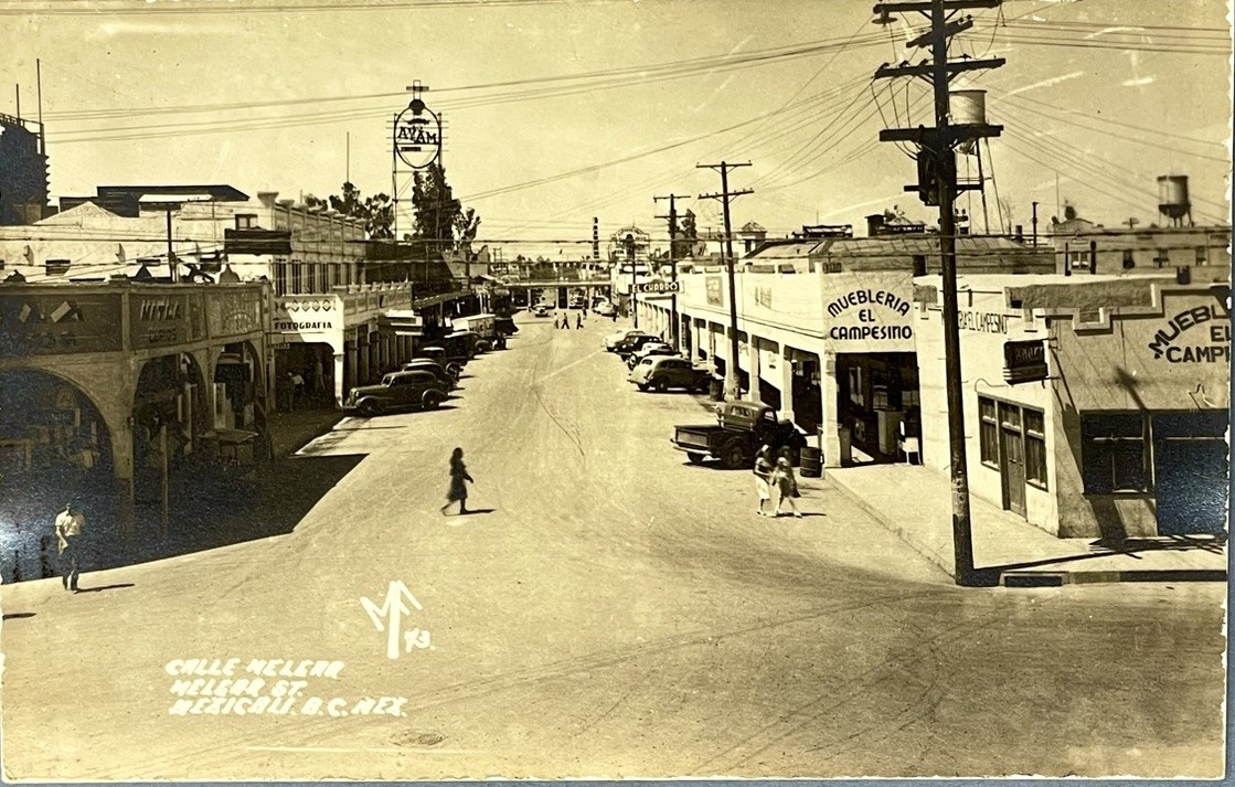 Mexicali Mexico Vtg Postcard Calle Melgar Street View Muebleria Campesino 1940s