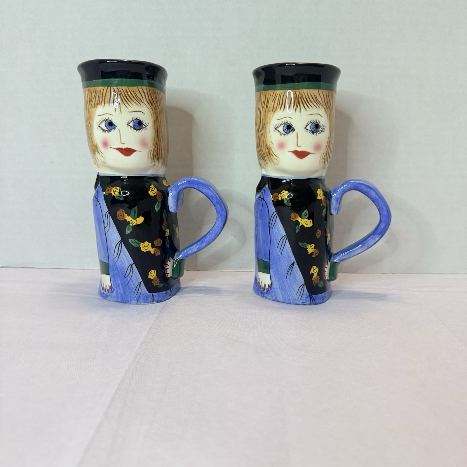 VTG Bella Casa By Ganz Susan Paley CAROLINE COFFEE Lady Mugs Vases Pair Set of VTG Bella Casa By Ganz Susan Paley CAROLINE COFFEE Lady Mugs Vases Pair Set of