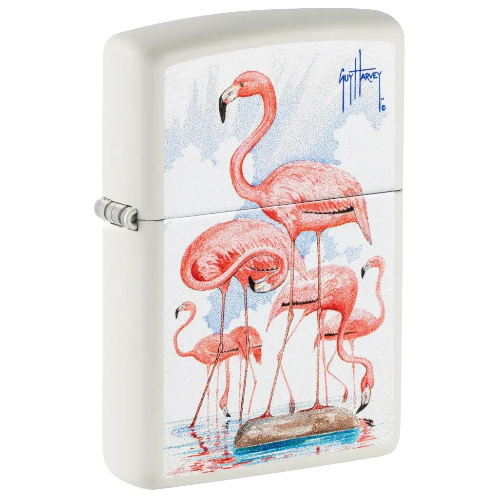 Zippo Guy Harvey Flamingos Design White Matte Color Image 47103