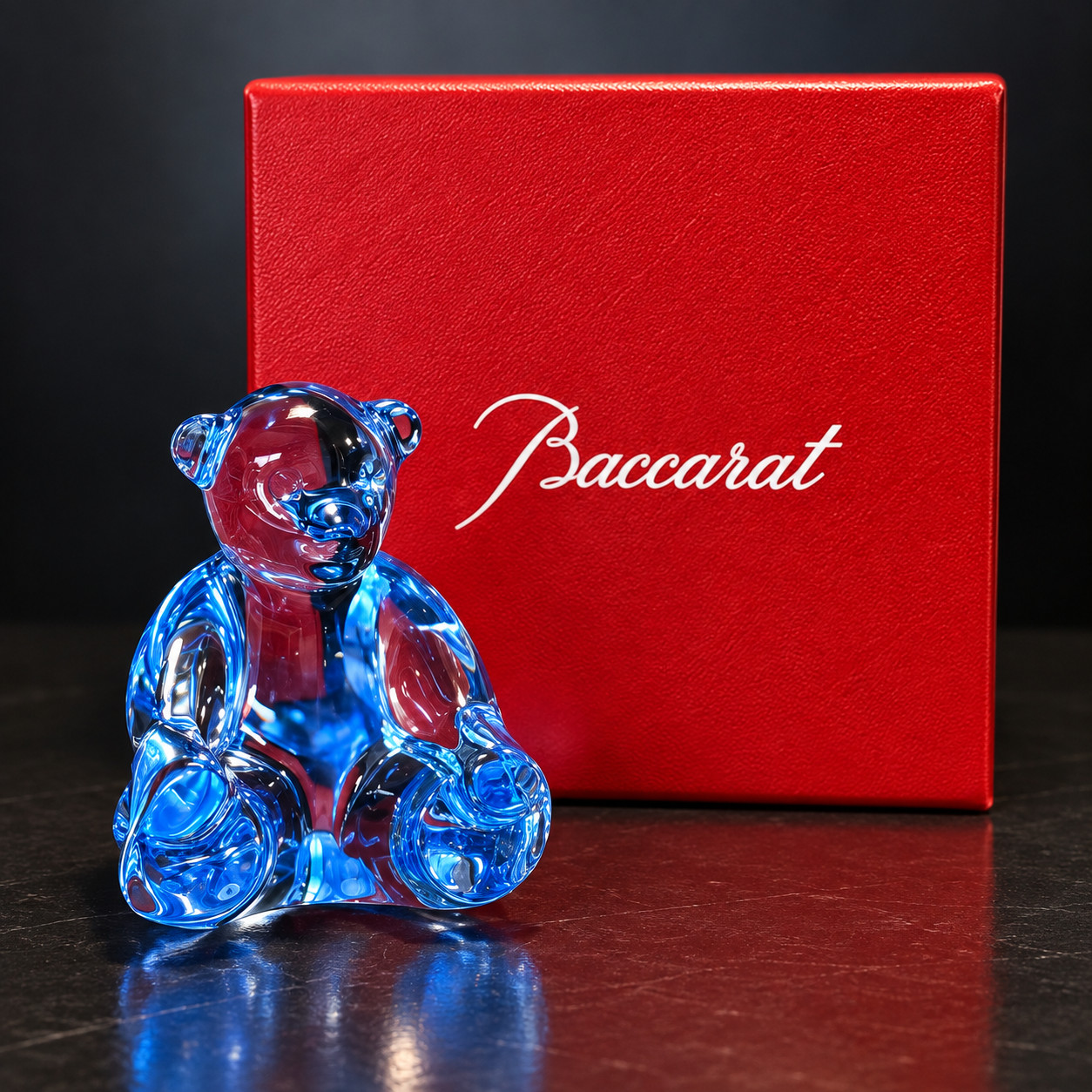Baccarat Teddy Bear Spinning Figurine Blue Crystal Original Box 2101177