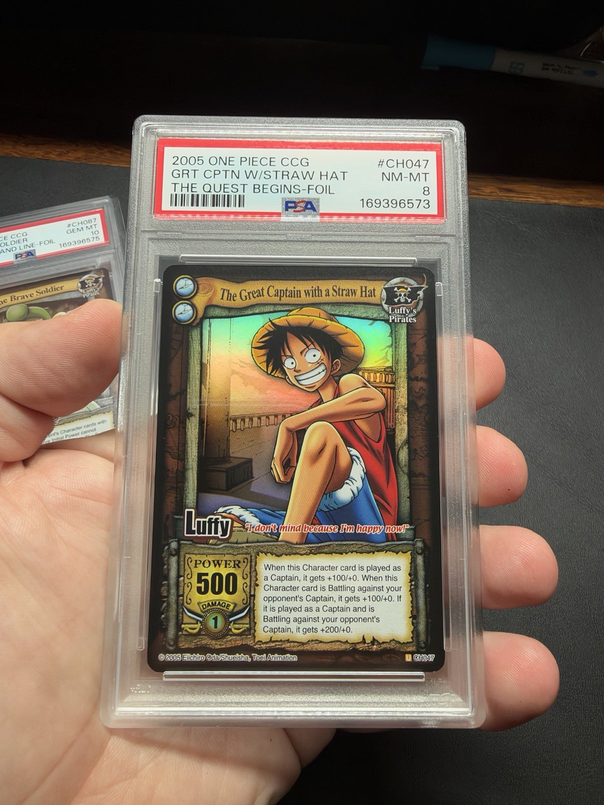 2005 One Piece The Quest Begins Luffy Great Captain w Straw Hat Foil CH047 PSA 8