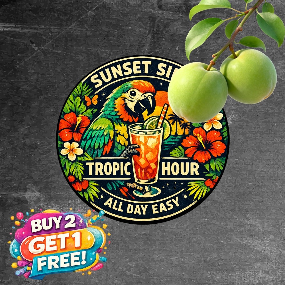 It\'s Always 5 O\'Clock Somewhere Tropical Parrot Metal Tin Sign 8x8