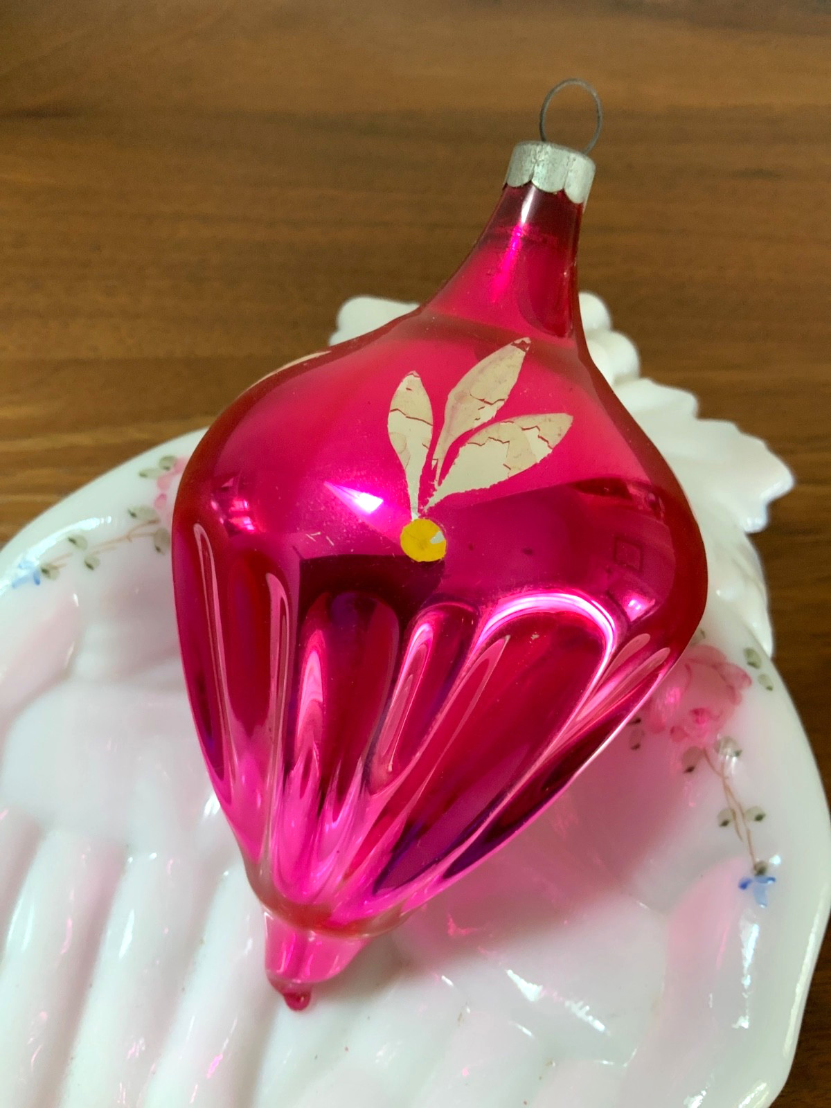 Vintage Pre War HEIM Pink Mercury Glass Parachute Fluted Christmas Ornament