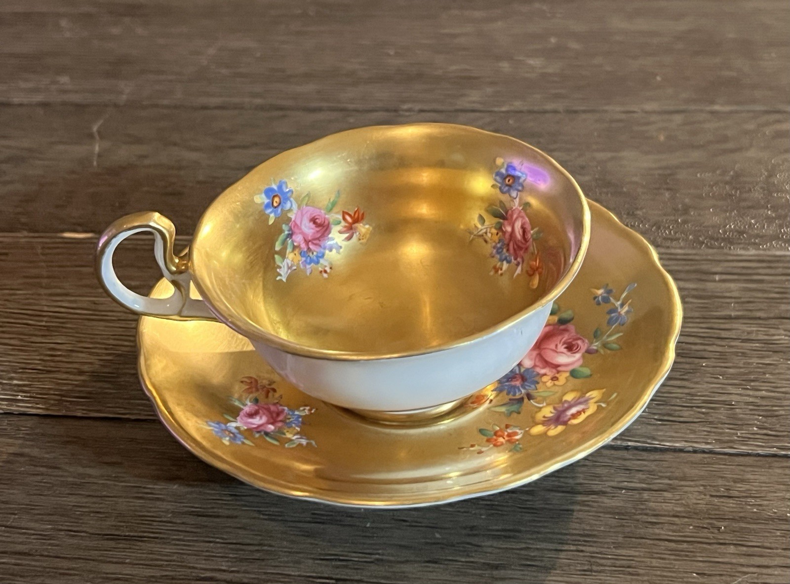 Antique Radfords Fenton Gold And Floral Teacup And Saucer #8548