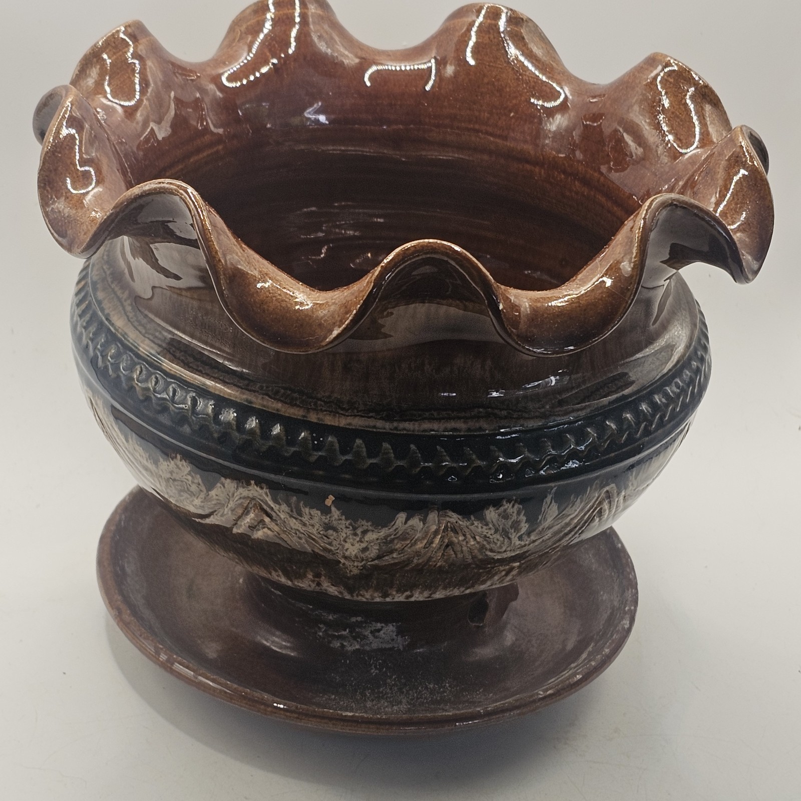 Haeger Studio Art Pottery Planter Vintage Signed S. Maglio 7 Ruffled Edge 