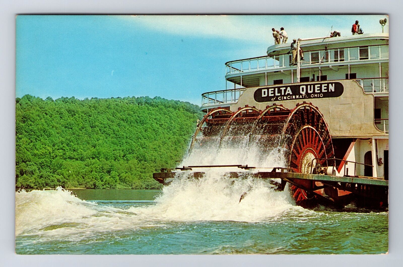 SS Delta Queen Stirring Up Big Wave In River, Antique, Vintage Souvenir Postcard