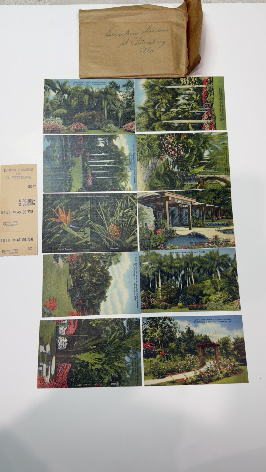 10 Vintage Sunken Gardens St Petersburg FL Linen Postcards Ticket Envelope Lot 10 Vintage Sunken Gardens St Petersburg FL Linen Postcards Ticket Envelope Lot