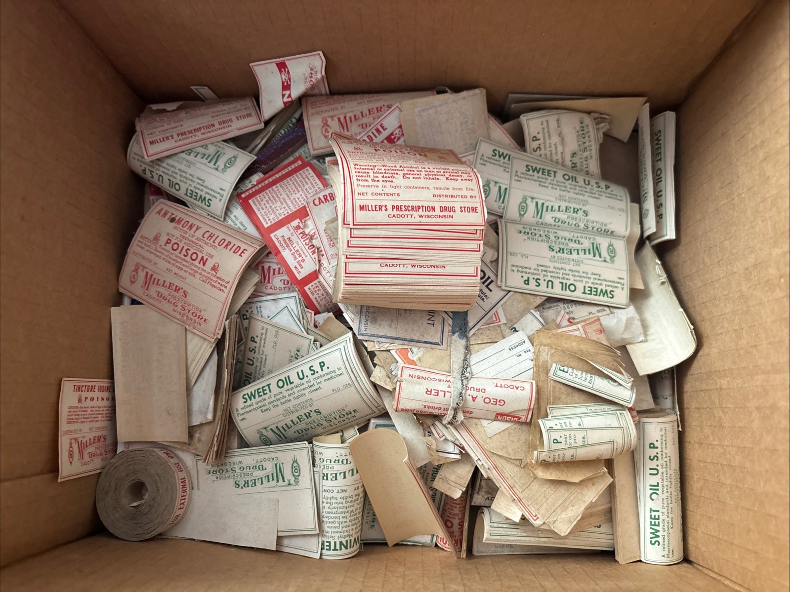 1930’s Cadott Wisconsin Miller’s Drug Store Labels Poison Nitrate 1000+