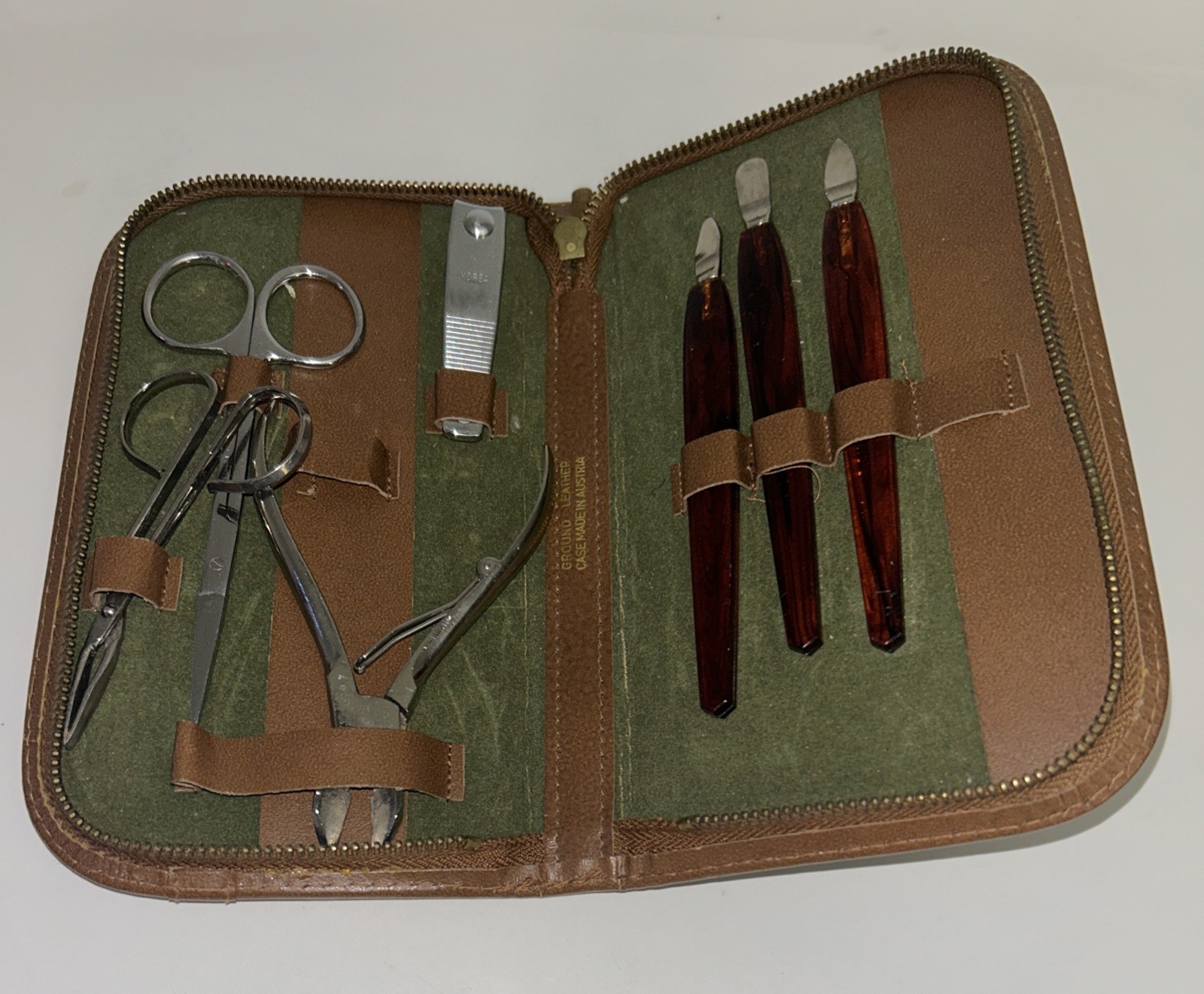 Vintage Mid-Century Austrian Leather Travel Manicure & Grooming Set