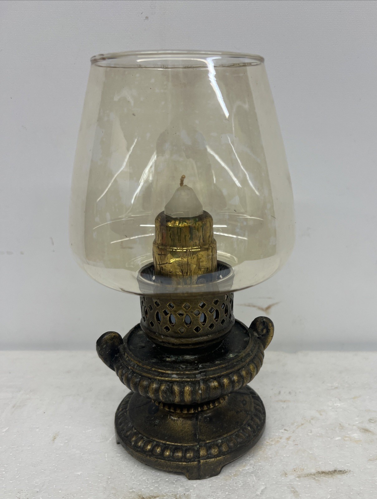 Table Candlestick Holder w Glass Shade Metal Spring Loaded Candlelight Vintage