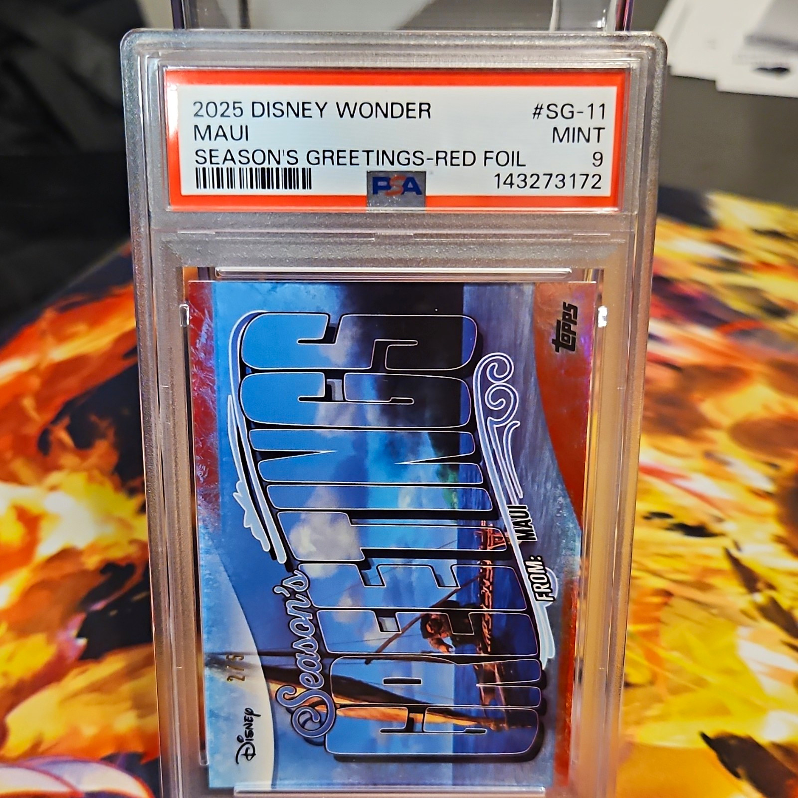 Topps Disney Season's Greetings Maui SG-11 Red Foil /5 PSA 9 Pop 1 Red /5 Moana