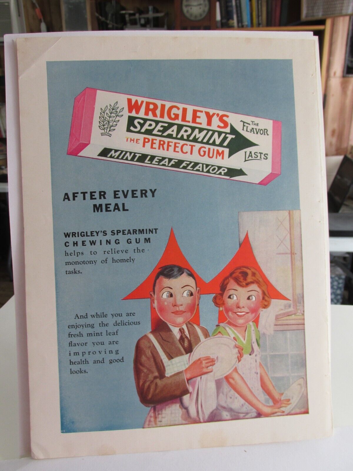 1920s-30s WRIGLEY\'S SPEARMINT GUM Color Arrow People color Magazine Print Ad