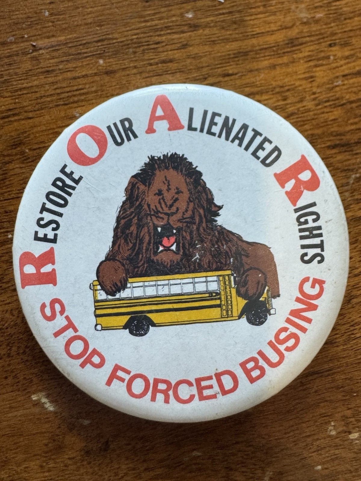 Vintage 1974 ROAR Button Stop Forced Busing Restore Our Alienated Rights Boston