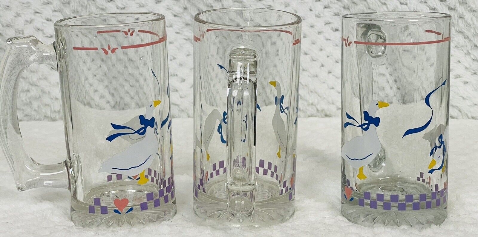 VTG Libby Country Goose Glass Mugs Set Of 3