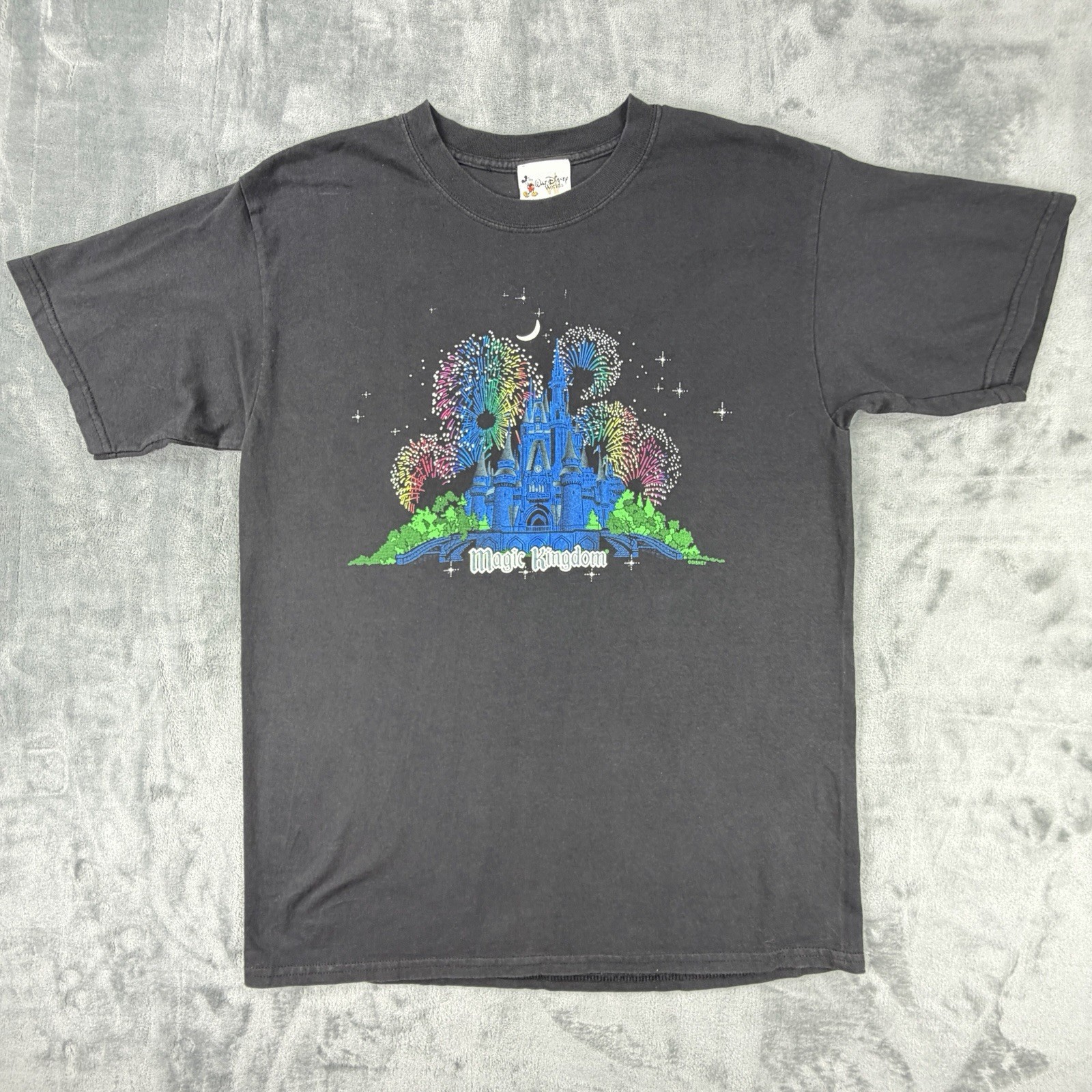 Vintage 90s Walt Disney World Magic Kingdom Fireworks T Shirt Black