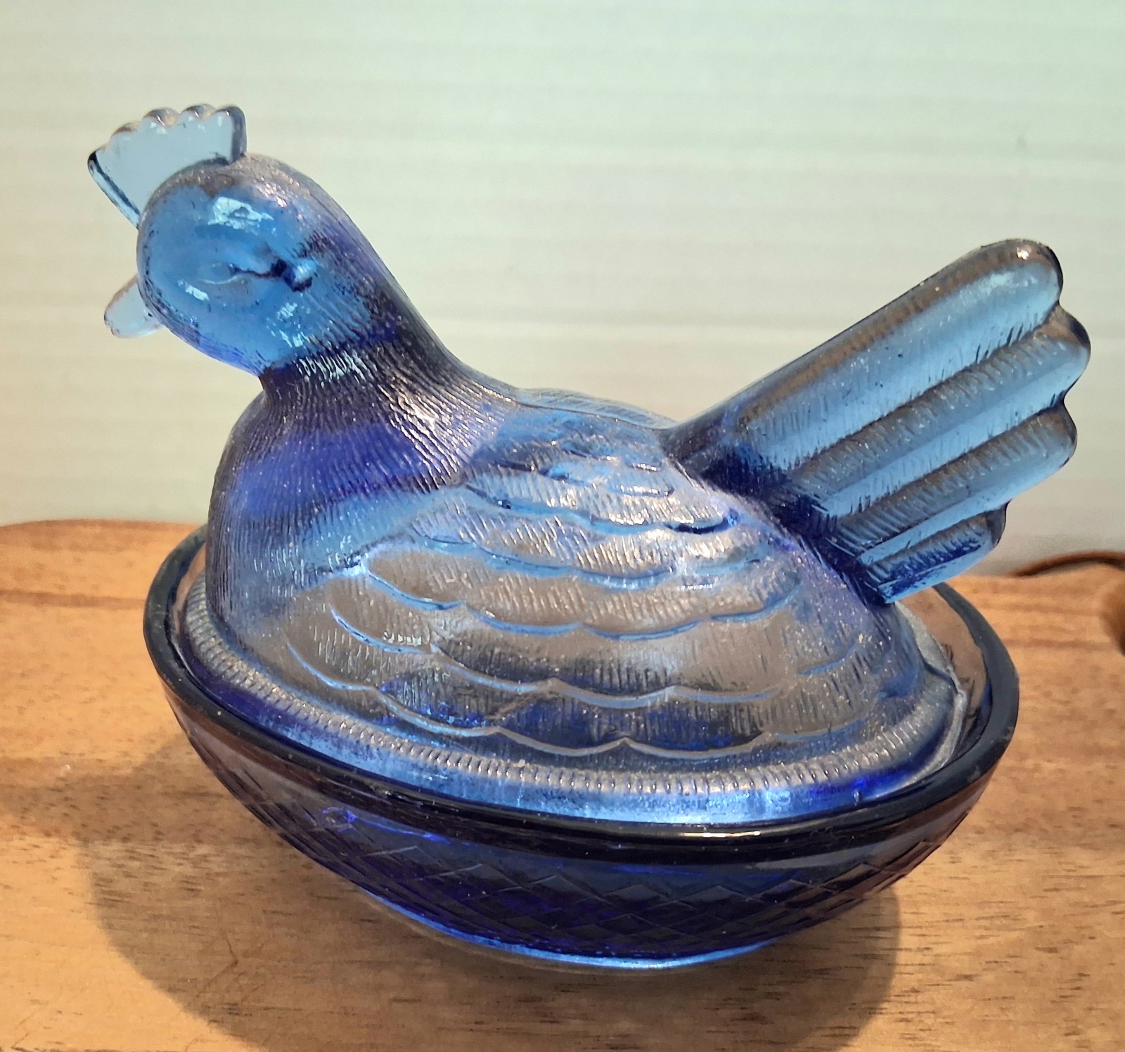 Cobalt Blue Vintage Hen In Nest 4 Inches By 4 1/2 In