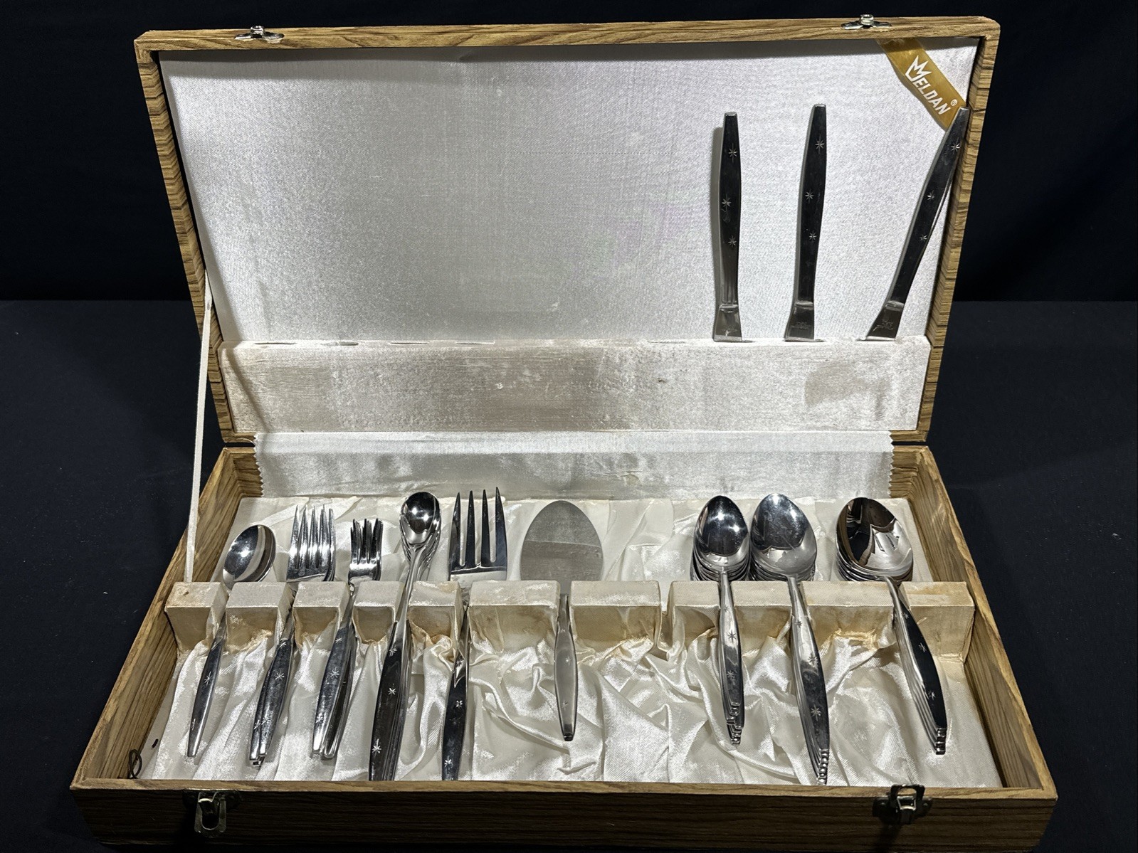 Vintage ELDAN Stainless Steel 46 piece Flatware Set Incomplete As Is