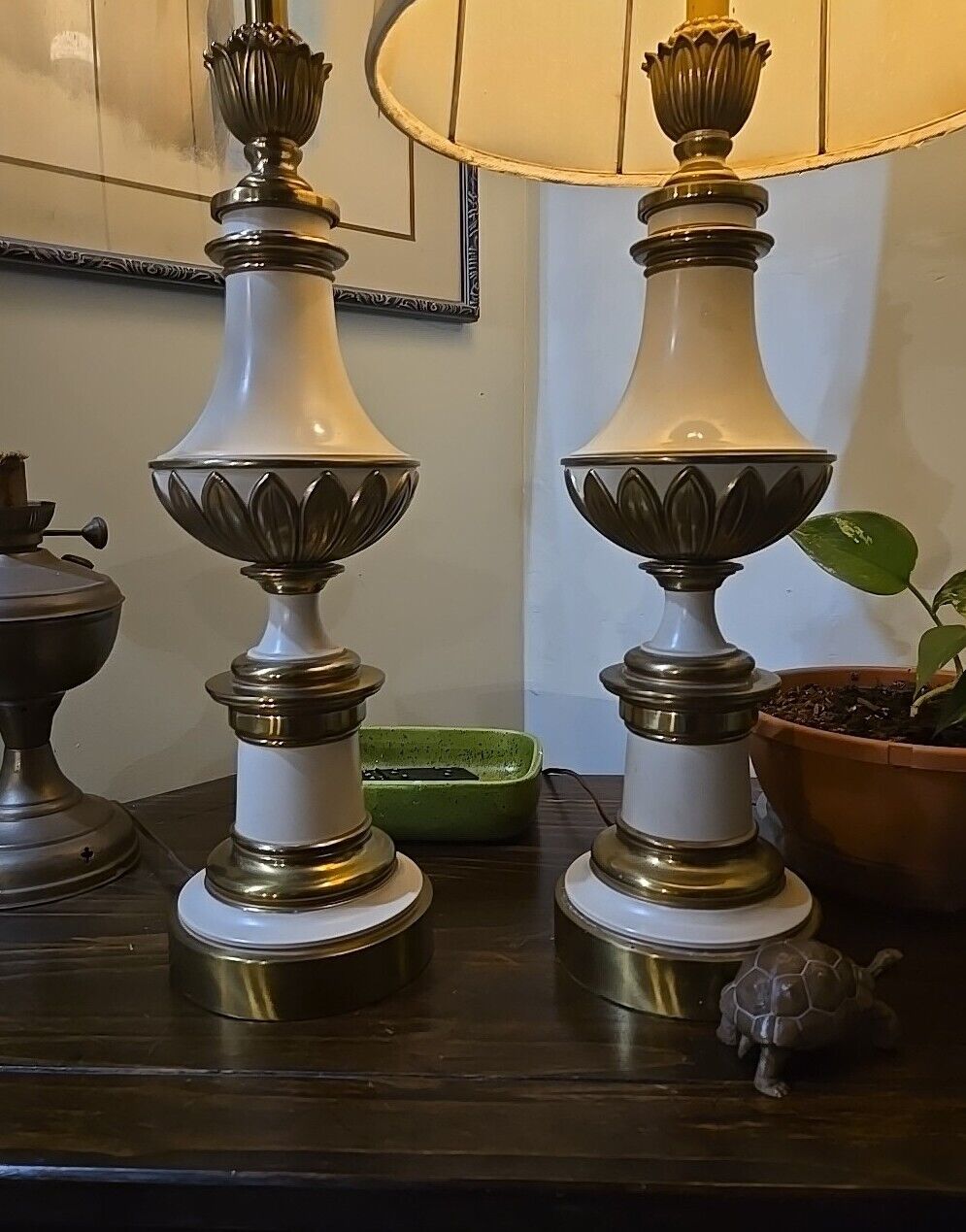 Vintage Stiffel Solid Brass and Enamel Table Lamps 