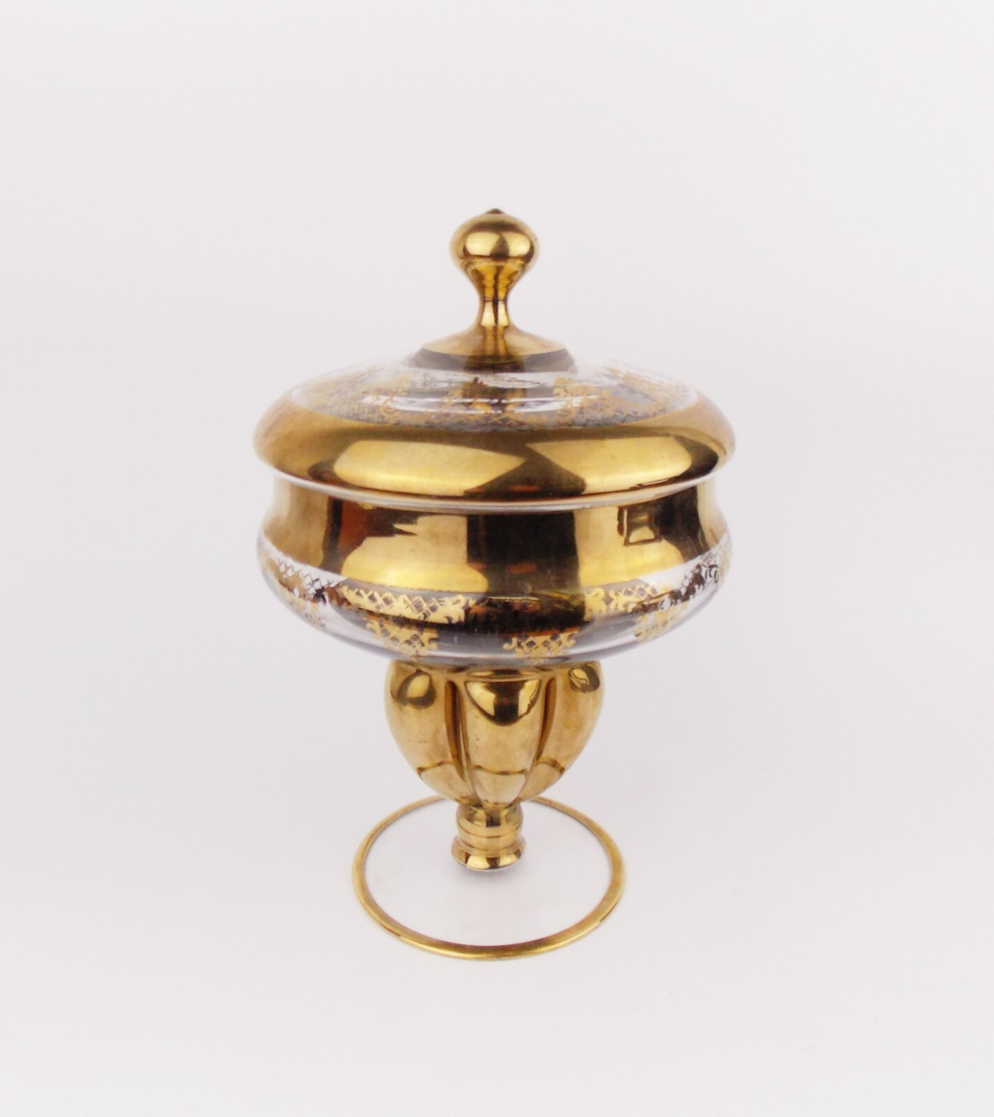 Vintage Art Deco 1940s Glass Bonbon Dish Jardiniere w Heavy Gilding Lidded Dose