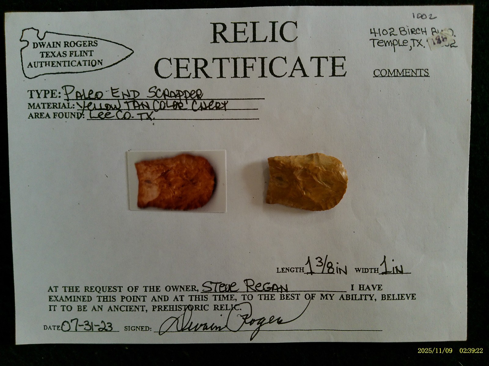 Papered Central Texas Paleo End Scrapper Arrowhead Artifact *FREE SHIPPING* P12