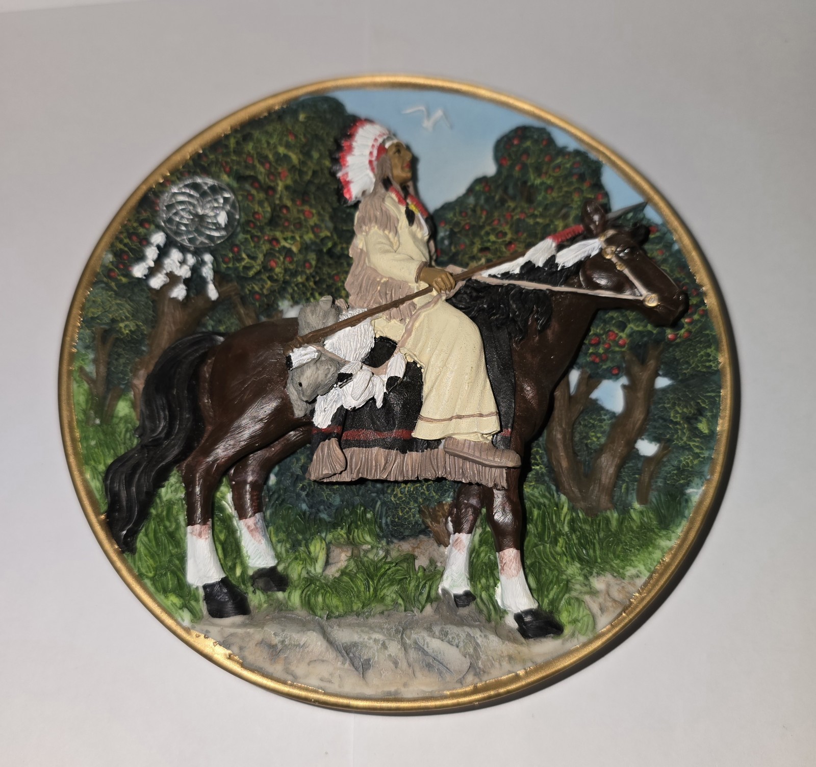 1999 Cadona Vintage 3-D Native American On Horse Back Decorative Collector Plate