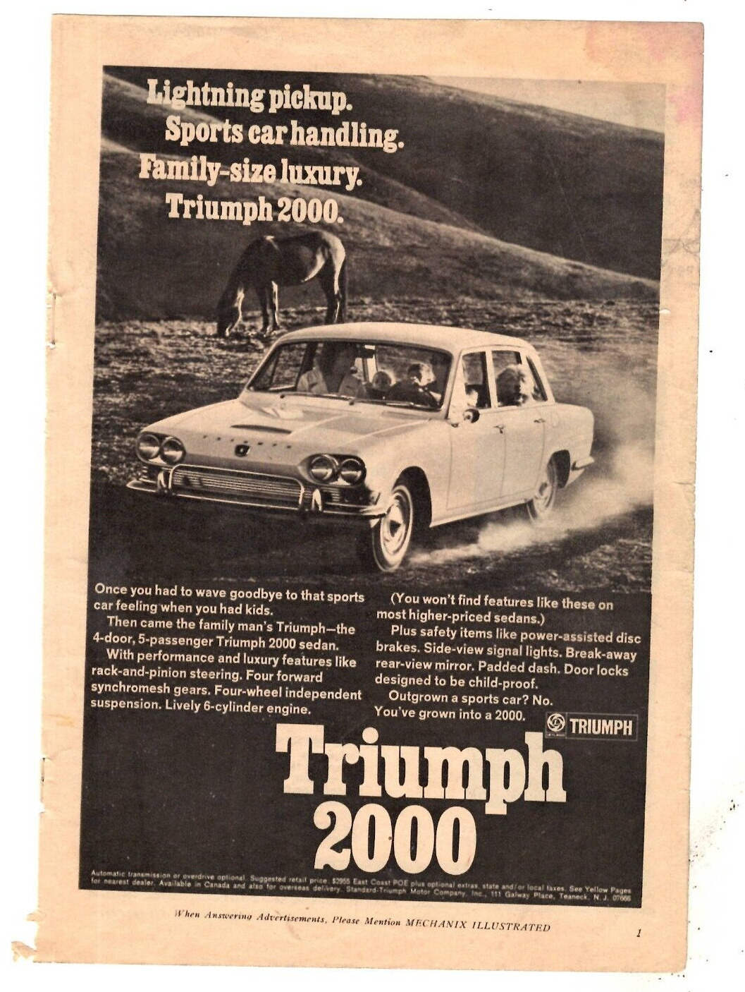 1967 Print Ad Triumph 2000 Sedan 4-Door 5 Passenger