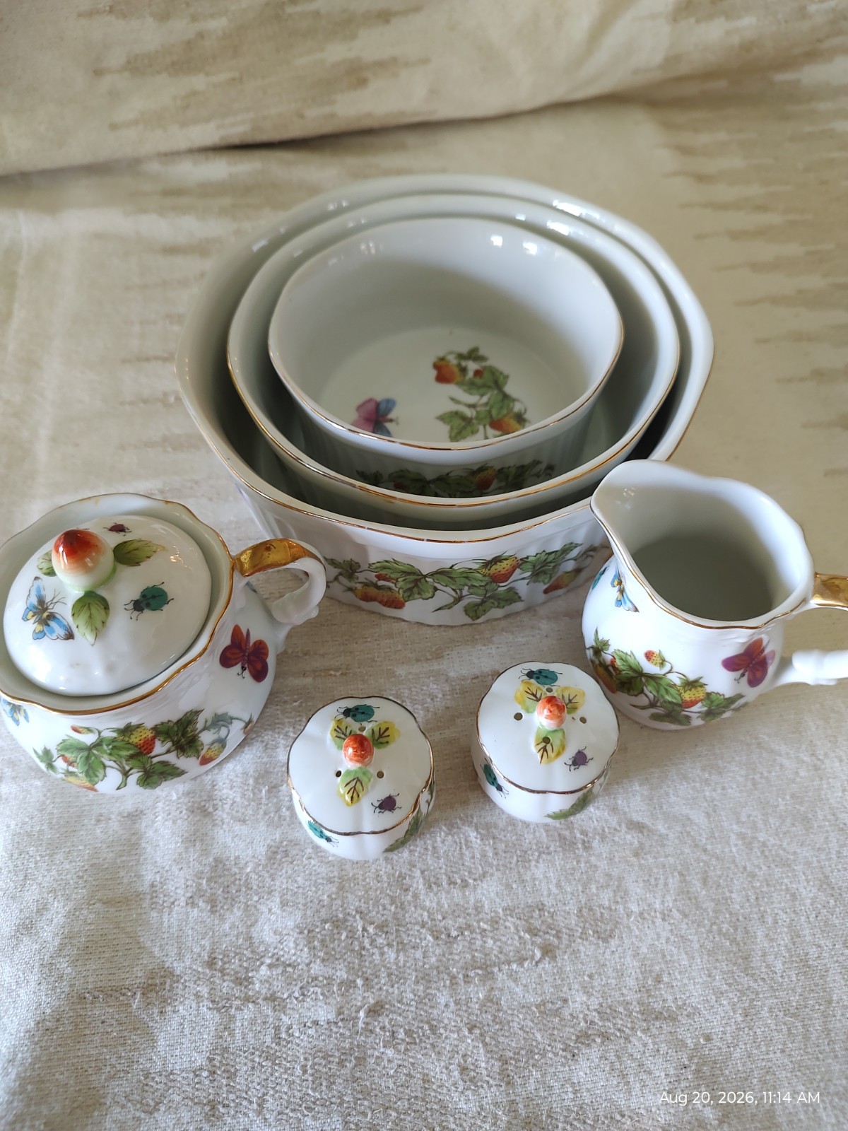 Vintage 1950\'s Lenwile Ardalt Porcelain  Spring Time Strawberries & Butterflies
