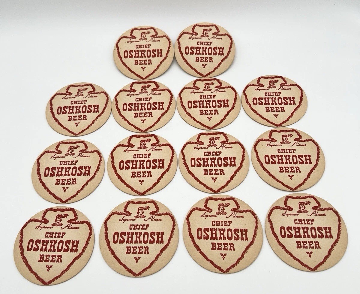 Vintage 40s Chief Oshkosh Beer Coasters Set of 14 Oshkosh Advertising USA