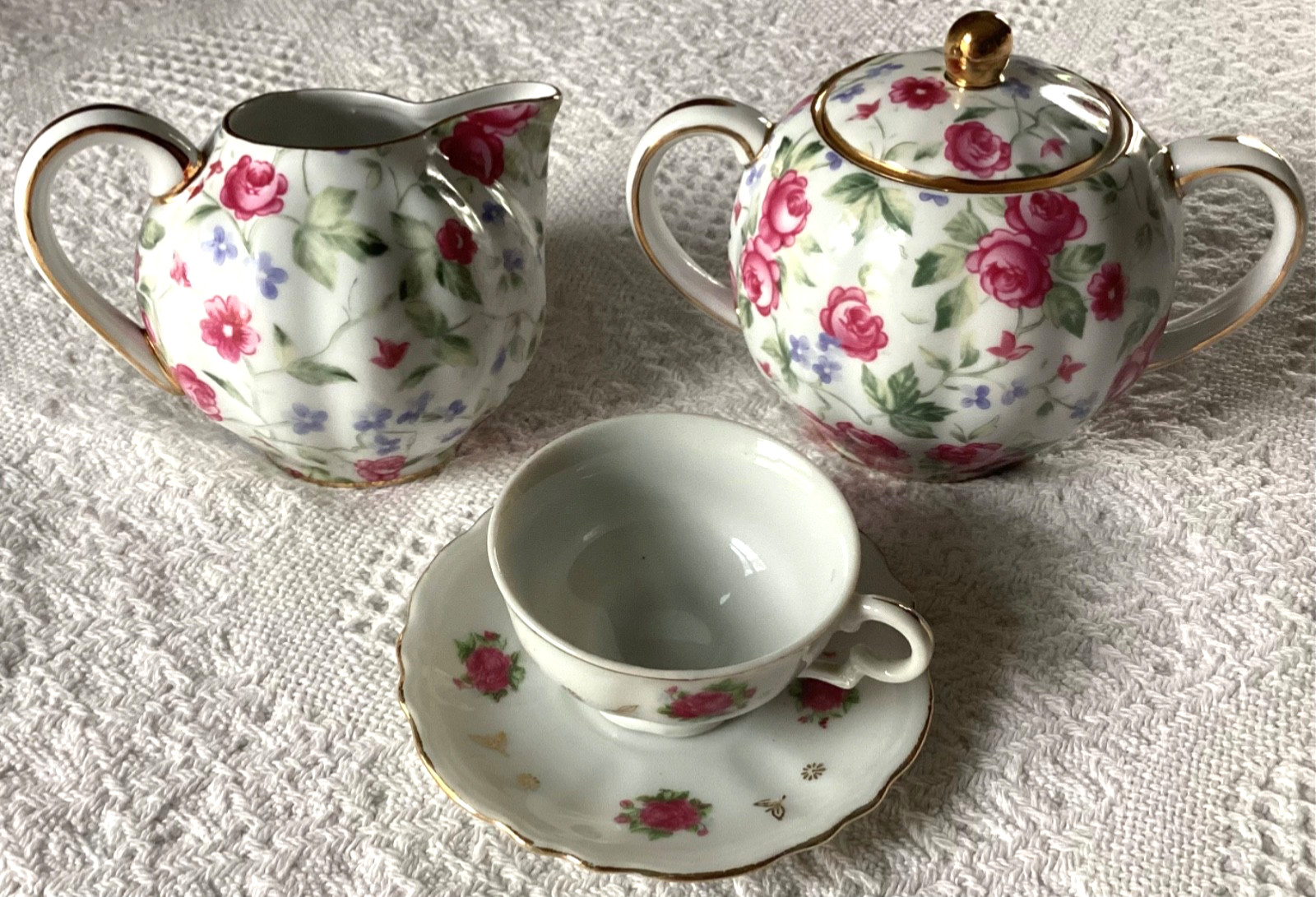 Royal Cotswolds Tea Set Cup Sugar Cream English Tradition J Godinger Chintz Rose