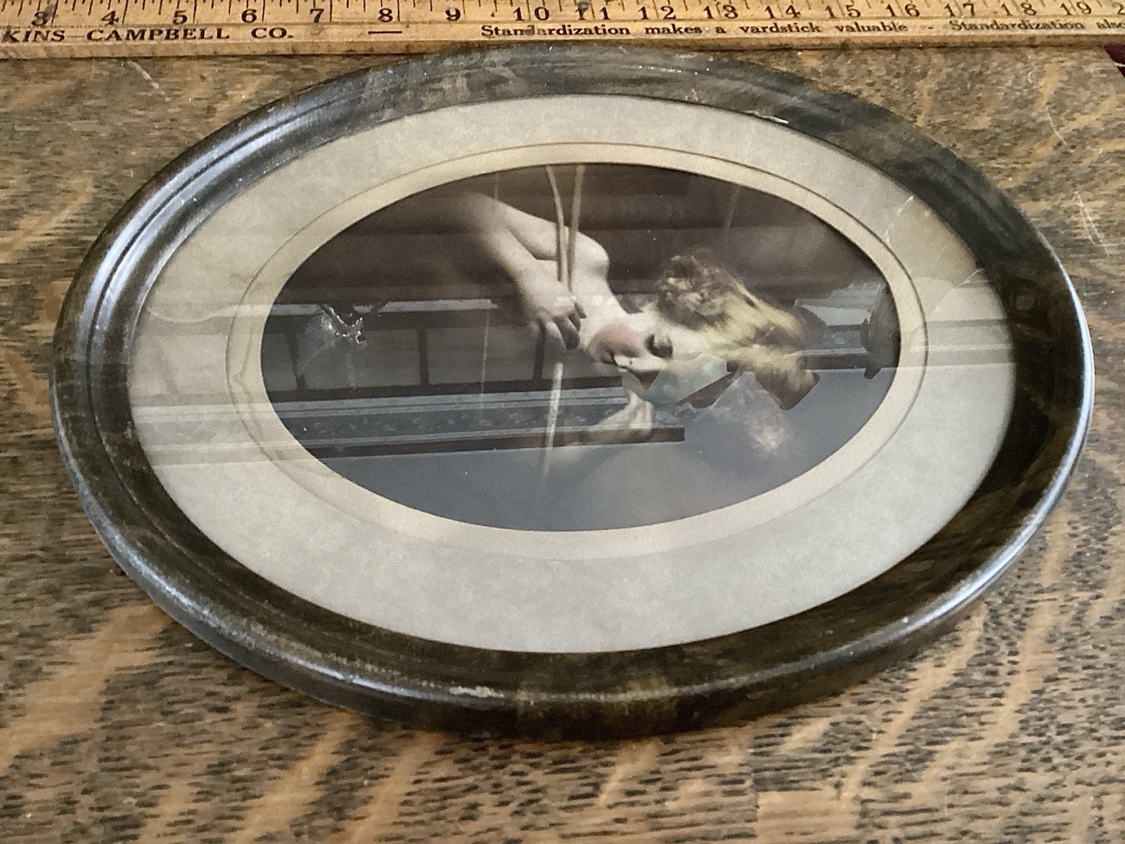 Antique Framed Cherub Child Portrait Oval Print Early 1900s Religious Art