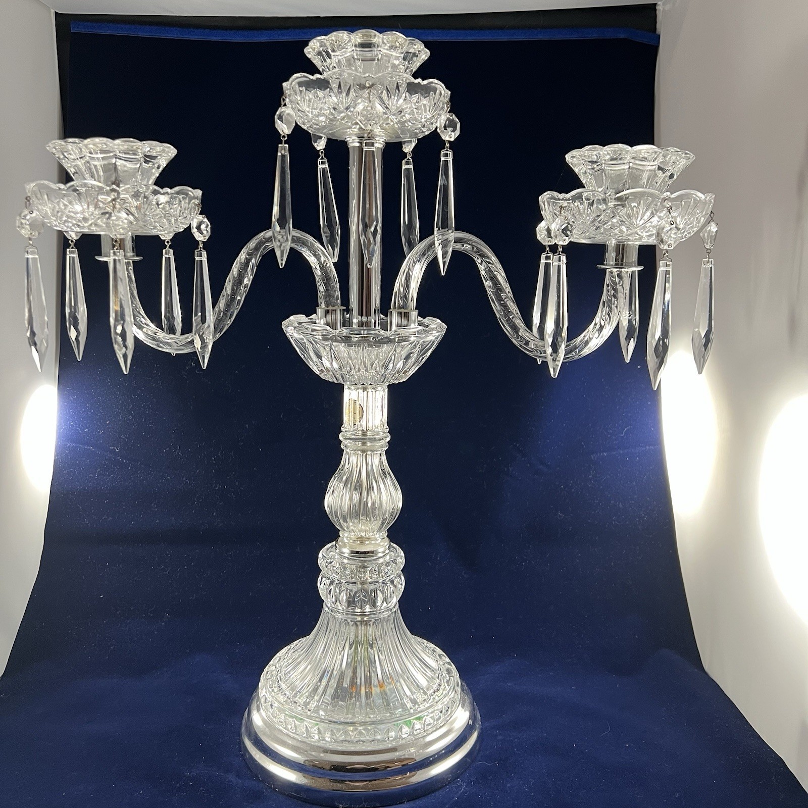 Vintage Handcrafted Crystal 3 Arm 3 Candle Candelabra Made In Romania 20\