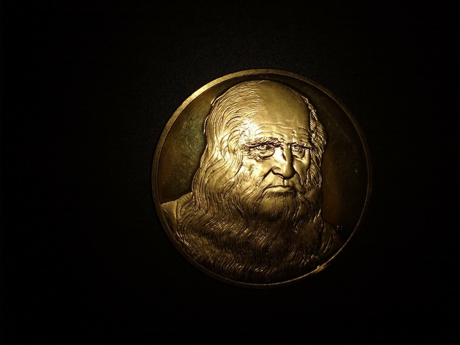 Leonardo Da Vinci 24K Electroplate Gold Sterling Silver self portrait Medal